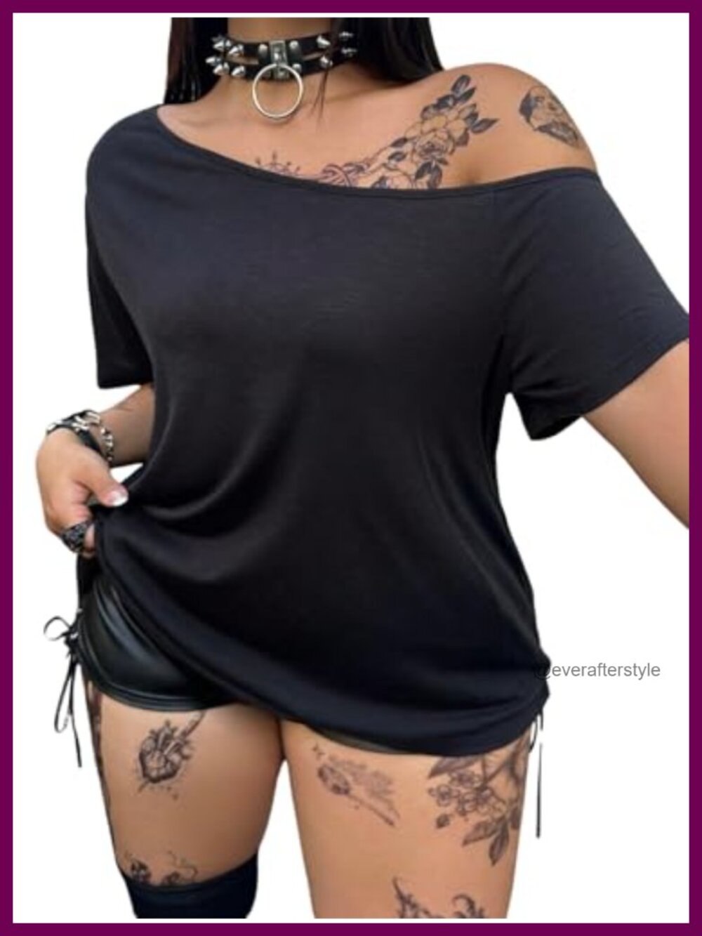 Plus Size Cut Out Gothic T Shirt Off Shoulder Y2K Summer Top
